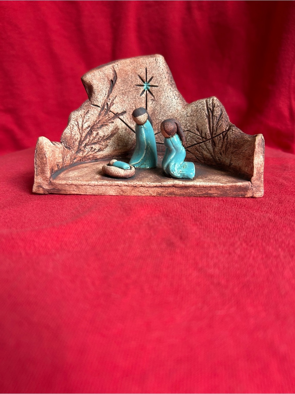 Handcrafted Nativity Figurine Set in Turquoise and Earth Tones